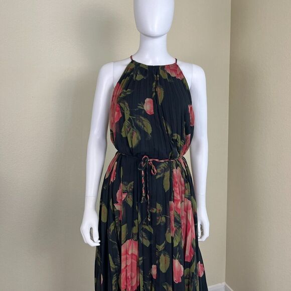 Anthropologie Women's Size M Emeline Pleated Maxi Dress Floral Halter Pullover - Picture 13 of 14